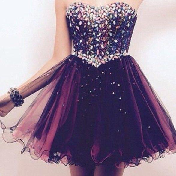 Chiffon, Sheer, Black, Short Prom Dresses, O Neck, Cute