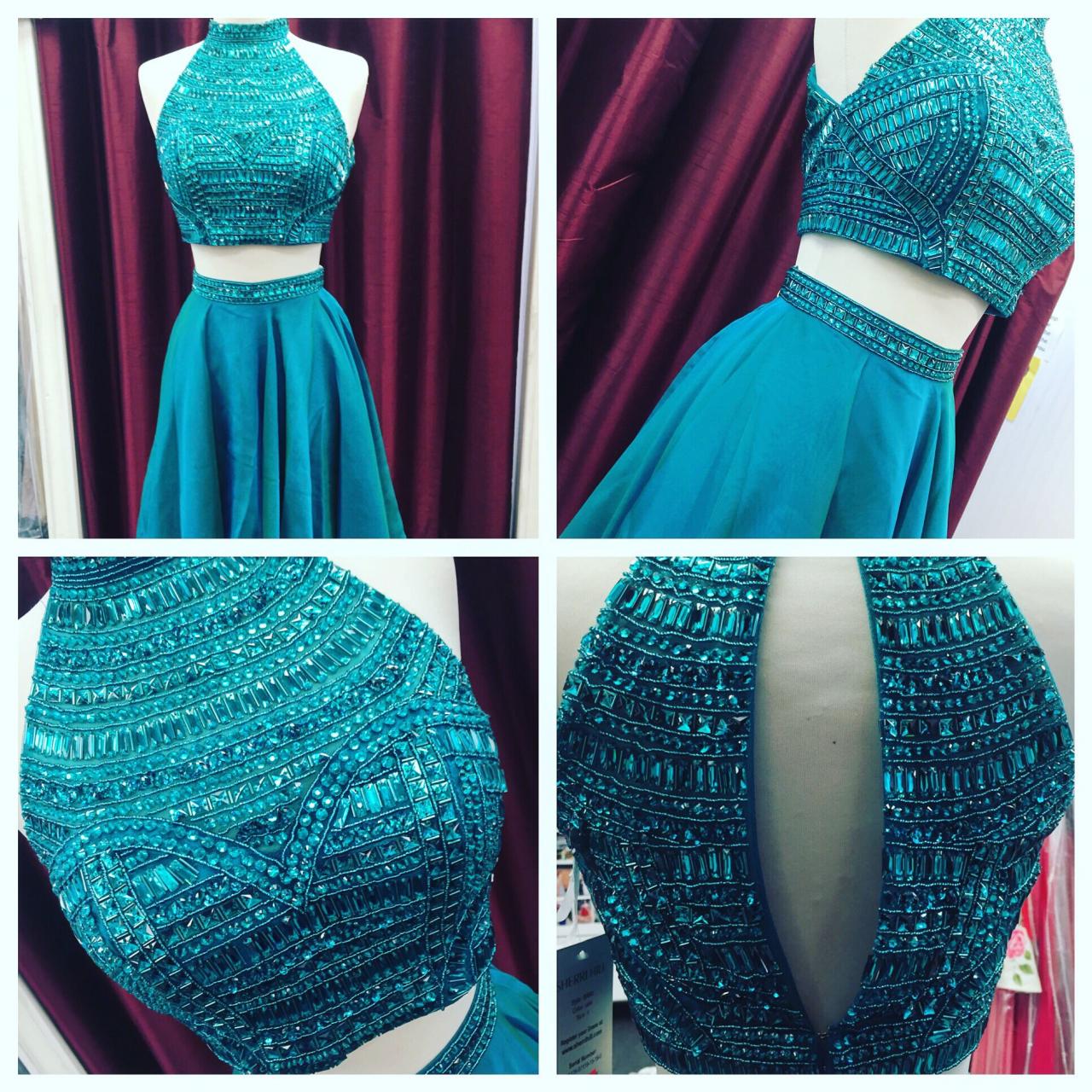 Two Pieces Beading Prom Dress,Long Prom Dresses,Charming Prom Dresses